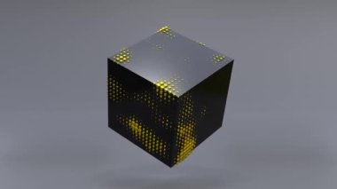 Abstract 3D animation of a black cube rotating in zero gravity. Seamless looping. 4K UHD. 3d rendering.