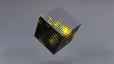 Abstract 3D animation of a black cube slow move up and down in zero gravity. Seamless looping. 4K UHD. 3d rendering.