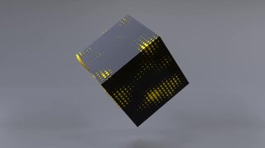 Abstract 3D animation of a black cube rotating and slow move up and down in zero gravity. Seamless looping. 4K UHD. 3d rendering.