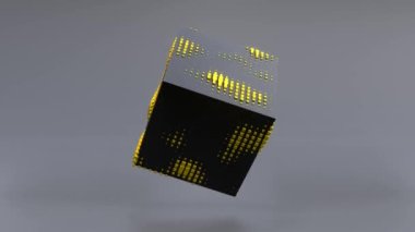 Siyah bir kübün üç boyutlu soyut animasyonu sıfır yerçekiminde yukarı ve aşağı hareket eder. Kusursuz döngü. 4K UHD. 3d oluşturma.