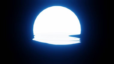 Blue Moon reflection in water or the ocean on black background. 4K UHD. 3d rendering.