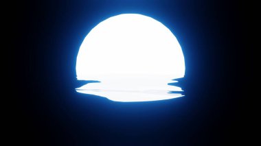 Blue Moon reflection in water or the ocean on black background. 4K UHD. 3d rendering.