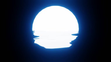 Blue Moon reflection in water or the ocean on black background. 4K UHD. 3d rendering.