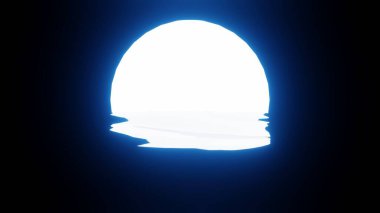 Blue Moon reflection in water or the ocean on black background. 4K UHD. 3d rendering.