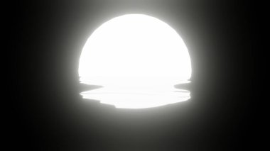 Suda beyaz ay yansıması ya da siyah arka planda okyanus. 4K UHD. 3d oluşturma.