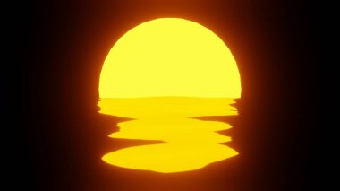 Sunset reflection in water or the ocean on black background. 4K UHD. 3d rendering.