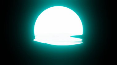 Bright Light Blue Sunset or Moon reflection in water or the ocean on black background. 4K UHD. 3d rendering.