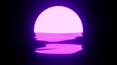 Bright Purple Sunset or Moon reflection in water or the ocean on black background. 4K UHD. 3d rendering.