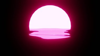 Magenta Sunset or Moon reflection in water or the ocean on black background. 4K UHD. 3d rendering.