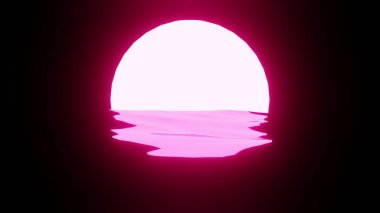 Magenta Sunset or Moon reflection in water or the ocean on black background. 4K UHD. 3d rendering.