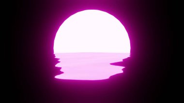 Pink Sunset or Moon reflection in water or the ocean on black background. 4K UHD. 3d rendering.