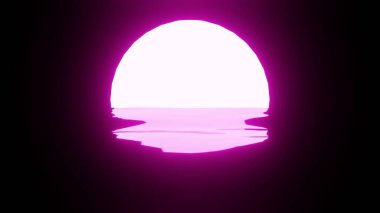 Pink Sunset or Moon reflection in water or the ocean on black background. 4K UHD. 3d rendering.