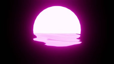 Pink Sunset or Moon reflection in water or the ocean on black background. 4K UHD. 3d rendering.