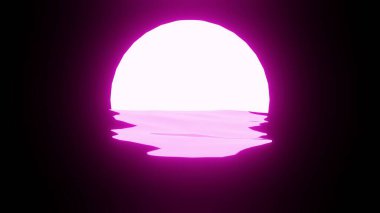 Pink Sunset or Moon reflection in water or the ocean on black background. 4K UHD. 3d rendering.
