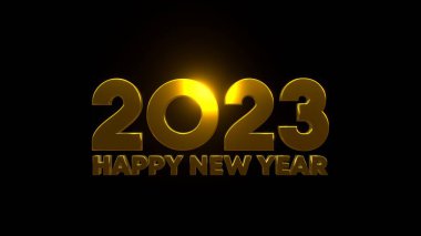 Happy New Year 2023 on black background. 4K UHD. 3d rendering.