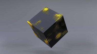 Abstract 3D of a black cube in zero gravity. 4K UHD. 3d rendering.