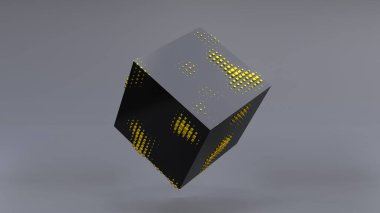 Abstract 3D of a black cube in zero gravity. 4K UHD. 3d rendering.