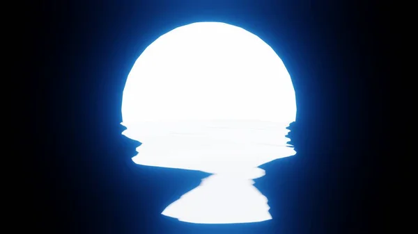 Blue Moon Reflection Water Ocean Black Background Uhd Rendering — Stock Fotó