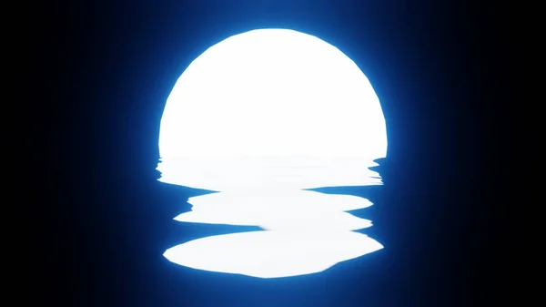 Kék Hold Tükröződés Vízben Vagy Óceán Fekete Háttérben Uhd Renderelés — Stock Fotó