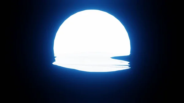 Blue Moon Reflection Water Ocean Black Background Uhd Rendering — Zdjęcie stockowe