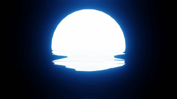 Blue Moon Reflection Water Ocean Black Background Uhd Rendering — Stock Photo, Image