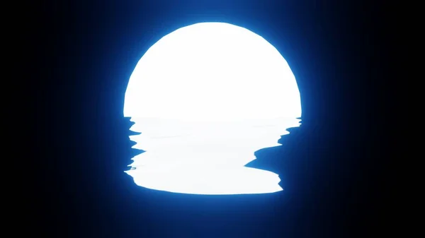 Blue Moon Reflection Water Ocean Black Background Uhd Rendering — Stockfoto