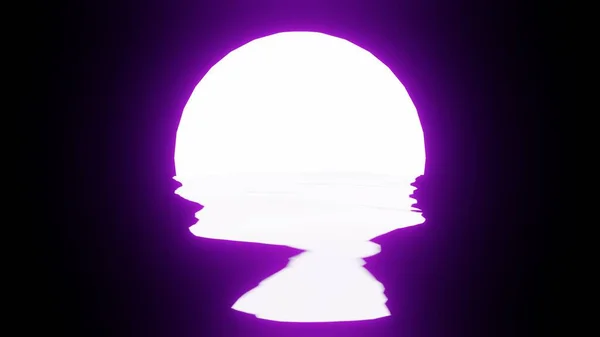 Purple Moon Reflection Water Ocean Black Background Uhd Rendering — 图库照片