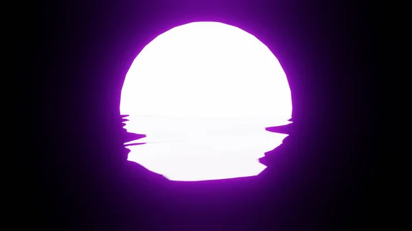 Purple Moon reflection in water or the ocean on black background. 4K UHD. 3d rendering.