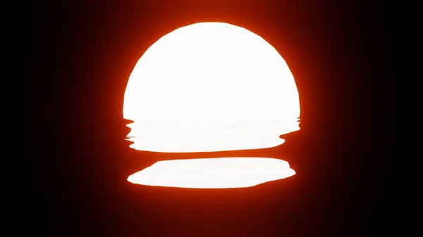 Heldere Oranje Zonsondergang Reflectie Het Water Oceaan Zwarte Achtergrond Uhd — Stockfoto