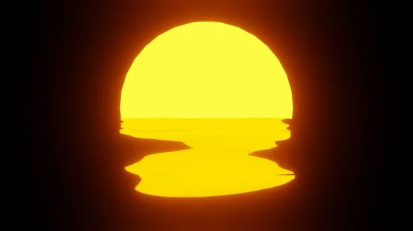 Spiegelung Des Sonnenuntergangs Wasser Oder Ozean Auf Schwarzem Hintergrund Uhd — Stockfoto