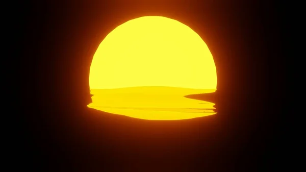 夕阳西下的映照在水面或海洋的黑色背景上 Uhd 3D渲染 — 图库照片