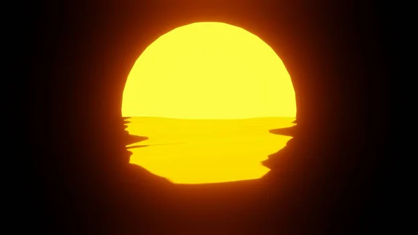 黒を背景に水や海で日没の反射 Uhd 3Dレンダリング — ストック写真