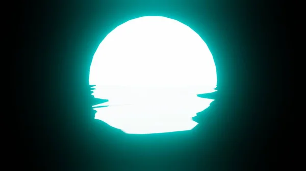 Bright Light Blue Sunset Moon Reflection Water Ocean Black Background — стокове фото