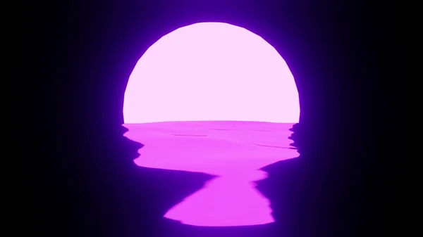 Bright Purple Sunset Moon Reflection Water Ocean Black Background Uhd — Stockfoto