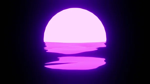 Bright Purple Sunset Moon Reflection Water Ocean Black Background Uhd — Stockfoto