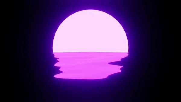 Bright Purple Sunset Moon Reflection Water Ocean Black Background Uhd — Stock Photo, Image