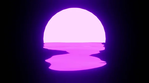 Bright Purple Sunset Moon Reflection Water Ocean Black Background Uhd — Fotografia de Stock