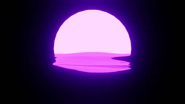 Pôr Sol Roxo Brilhante Reflexão Lua Água Oceano Fundo Preto — Fotografia de Stock