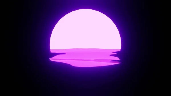 Bright Purple Sunset Moon Reflection Water Ocean Black Background Uhd — Photo