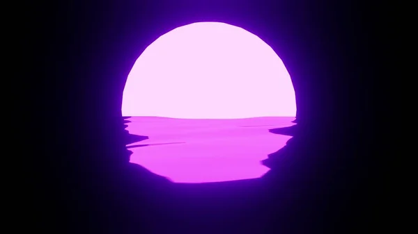 Bright Purple Sunset Moon Reflection Water Ocean Black Background Uhd — 스톡 사진
