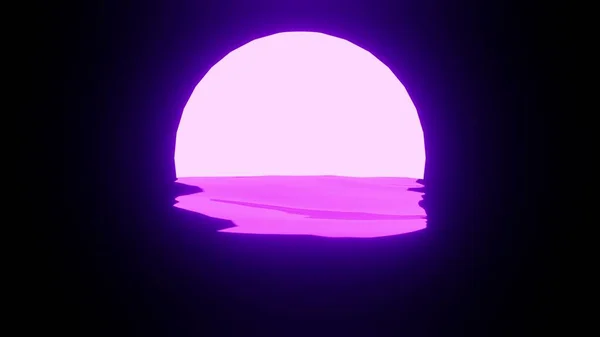 Bright Purple Sunset Moon Reflection Water Ocean Black Background Uhd — Fotografia de Stock