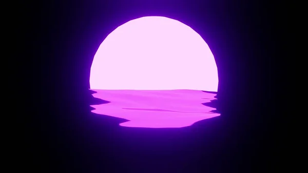 Bright Purple Sunset Moon Reflection Water Ocean Black Background Uhd — ストック写真