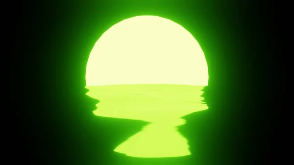 Green Sunset Moon Reflection Water Ocean Black Background Uhd Rendering — Stockfoto