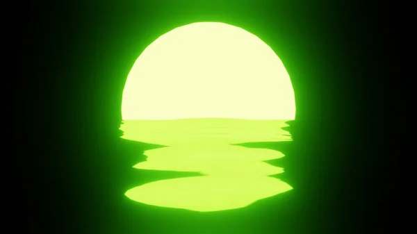 Green Sunset Moon Reflection Water Ocean Black Background Uhd Rendering — Foto de Stock