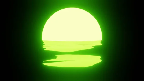 Green Sunset Moon Reflection Water Ocean Black Background Uhd Rendering — Stock Photo, Image