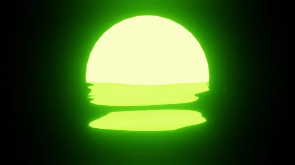Зеленый Закат Отражение Луны Воде Океане Черном Фоне Uhd Рендеринг — стоковое фото