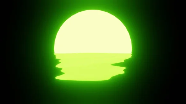 緑色の日没 又は水の月の反射 又は黒の背景の海 Uhd 3Dレンダリング — ストック写真