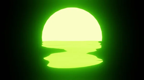 Tramonto Verde Riflesso Lunare Acqua Oceano Sfondo Nero Uhd Rendering — Foto Stock