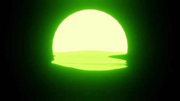 Green Sunset Moon Reflection Water Ocean Black Background Uhd Rendering — Fotografia de Stock