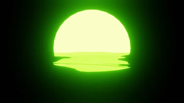 Groene Zonsondergang Maan Reflectie Water Oceaan Zwarte Achtergrond Uhd Destructie — Stockfoto